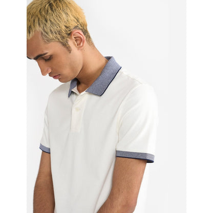 Perona Off White Brady Cotton Collar Neck Solid/Plain Polo T-Shirt