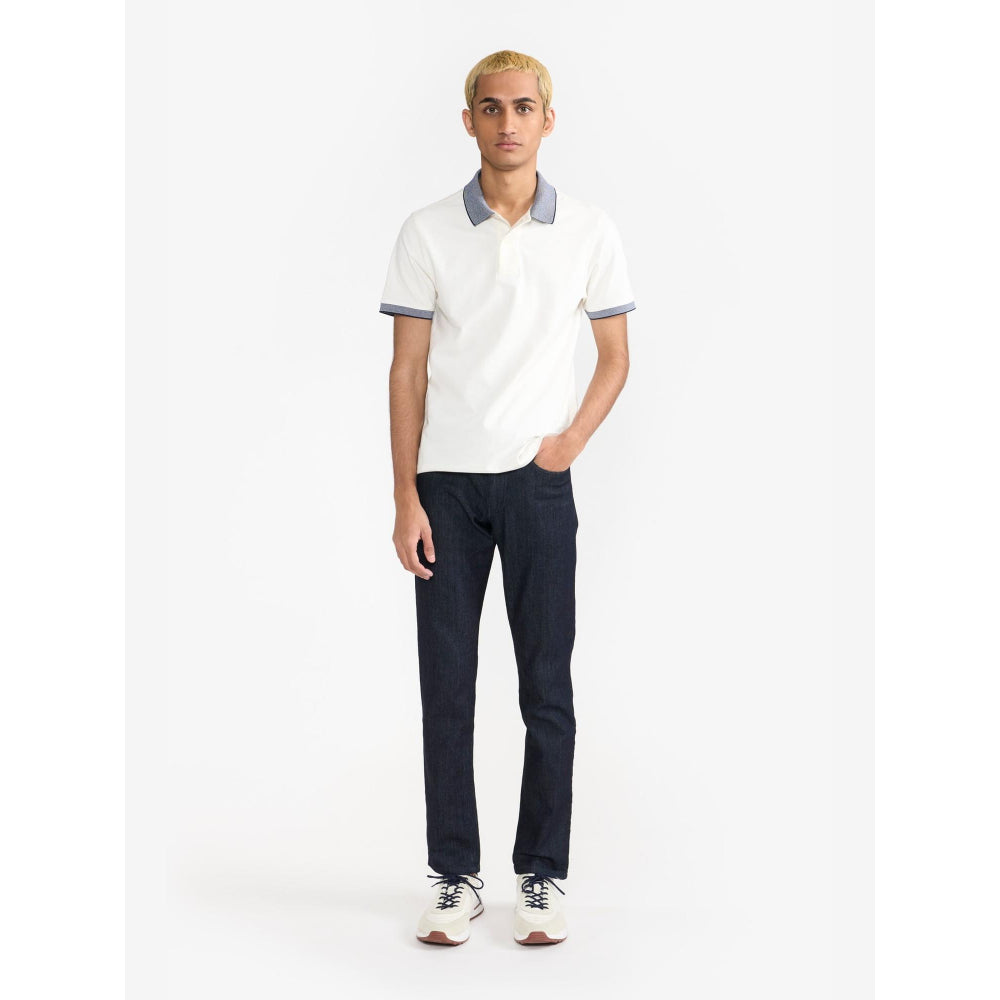 Perona Off White Brady Cotton Collar Neck Solid/Plain Polo T-Shirt