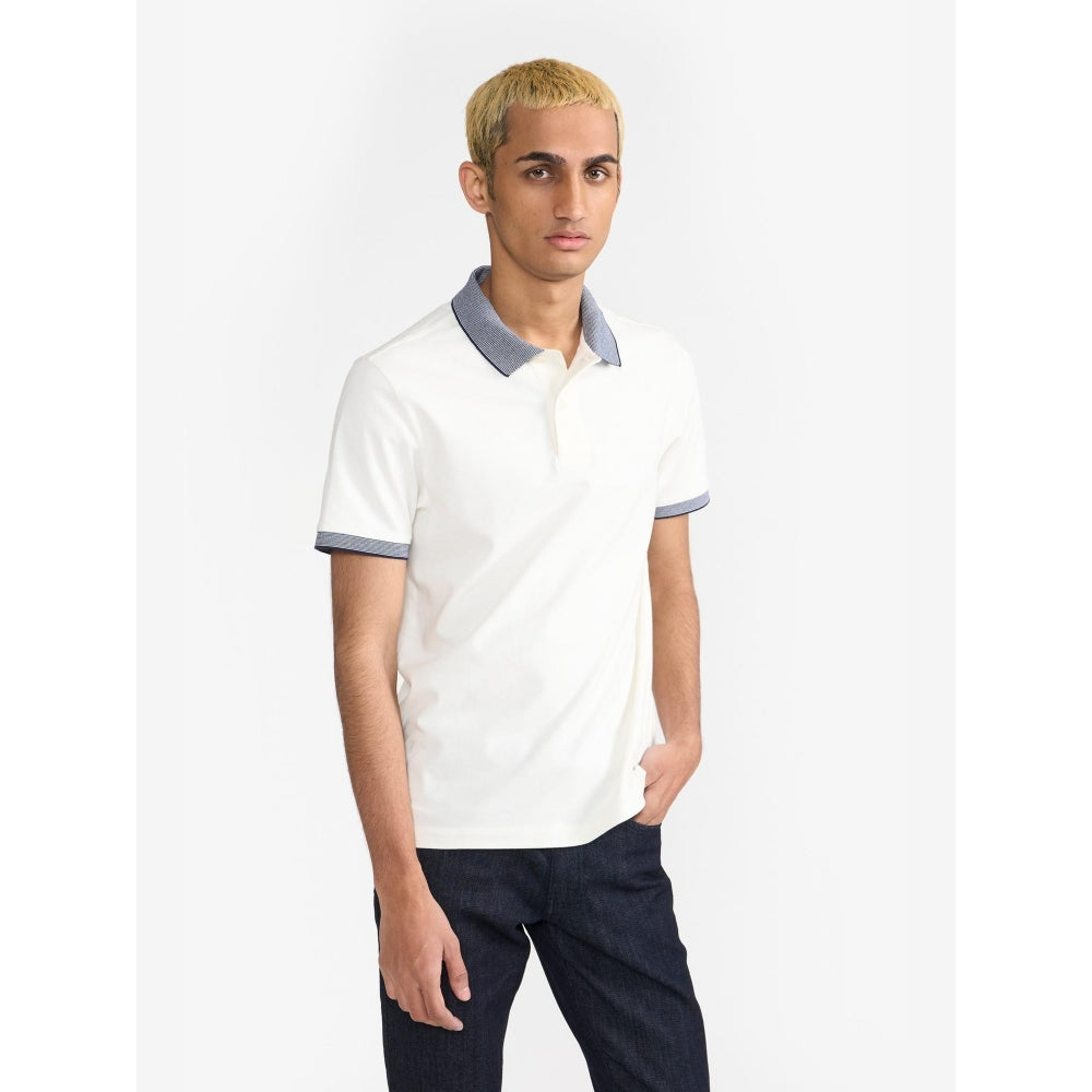 Perona Off White Brady Cotton Collar Neck Solid/Plain Polo T-Shirt