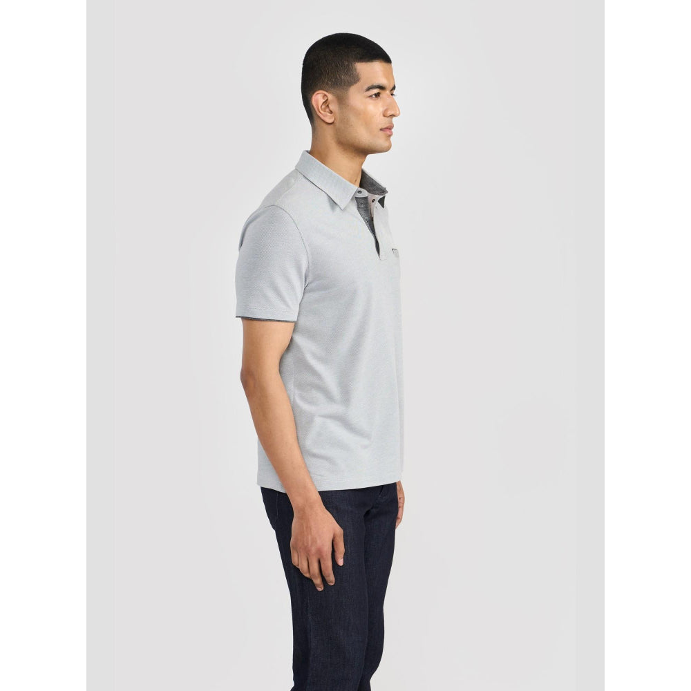 Perona Grey Brandon Cotton Blend Collar Neck Solid/Plain Polo T-Shirt