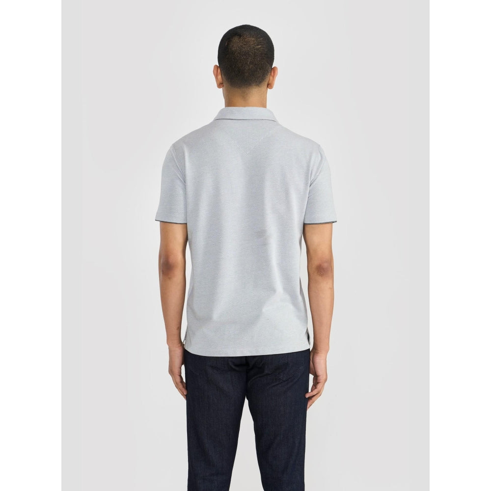 Perona Grey Brandon Cotton Blend Collar Neck Solid/Plain Polo T-Shirt