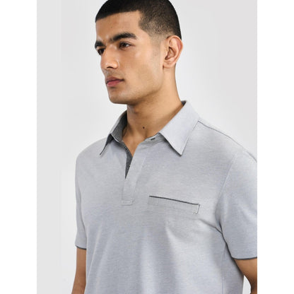 Perona Grey Brandon Cotton Blend Collar Neck Solid/Plain Polo T-Shirt