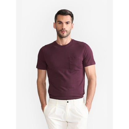 Perona Wine Caden Pure Cotton Crew Neck Solid/Plain T-Shirt