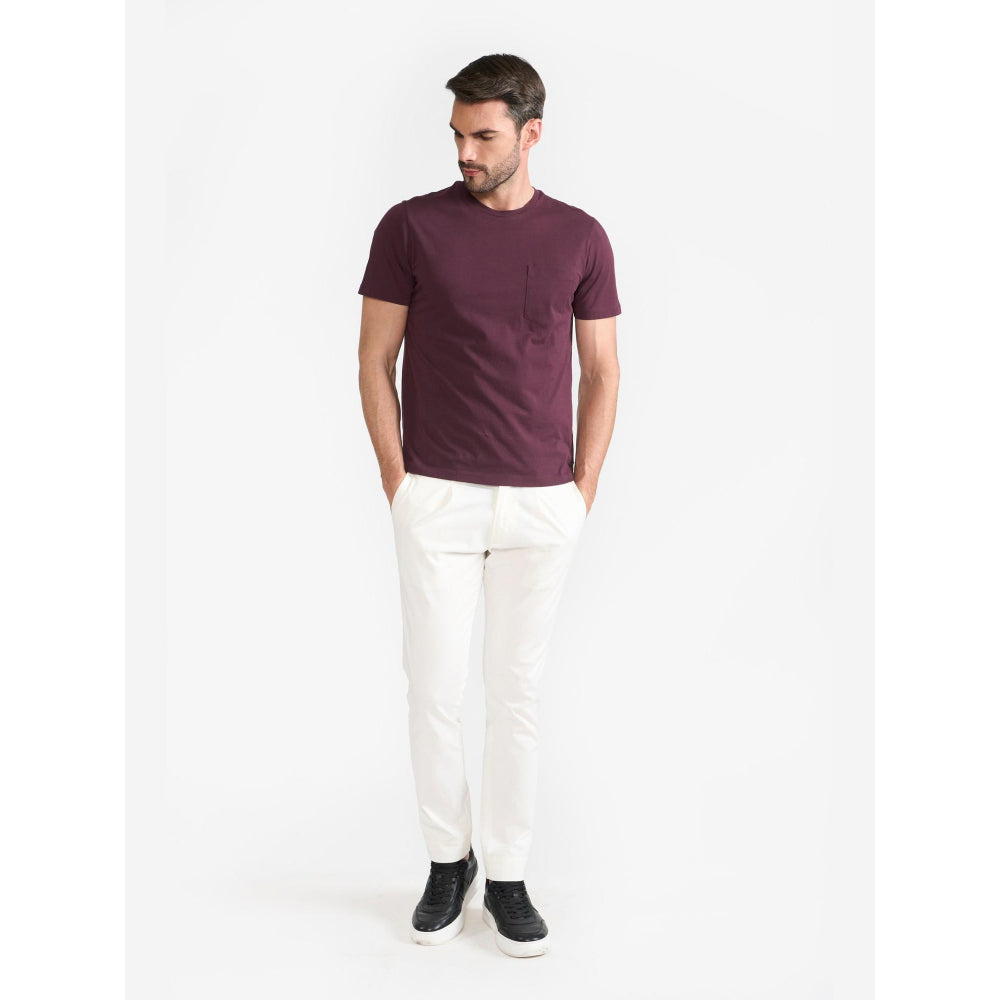 Perona Wine Caden Pure Cotton Crew Neck Solid/Plain T-Shirt