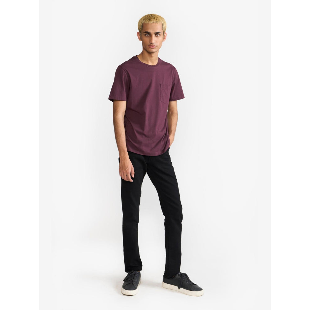 Perona Wine Caden Pure Cotton Crew Neck Solid/Plain T-Shirt