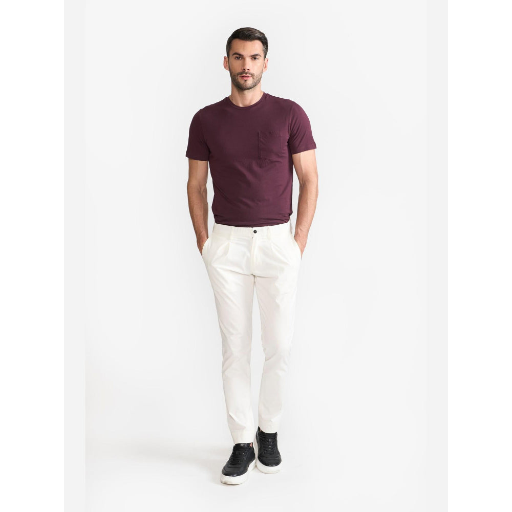 Perona Wine Caden Pure Cotton Crew Neck Solid/Plain T-Shirt