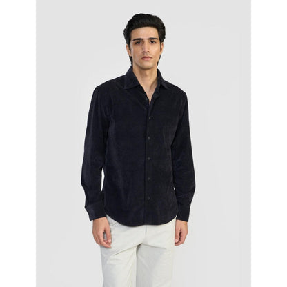Perona Navy Blue Dominic Cotton Blend Solid Shirt
