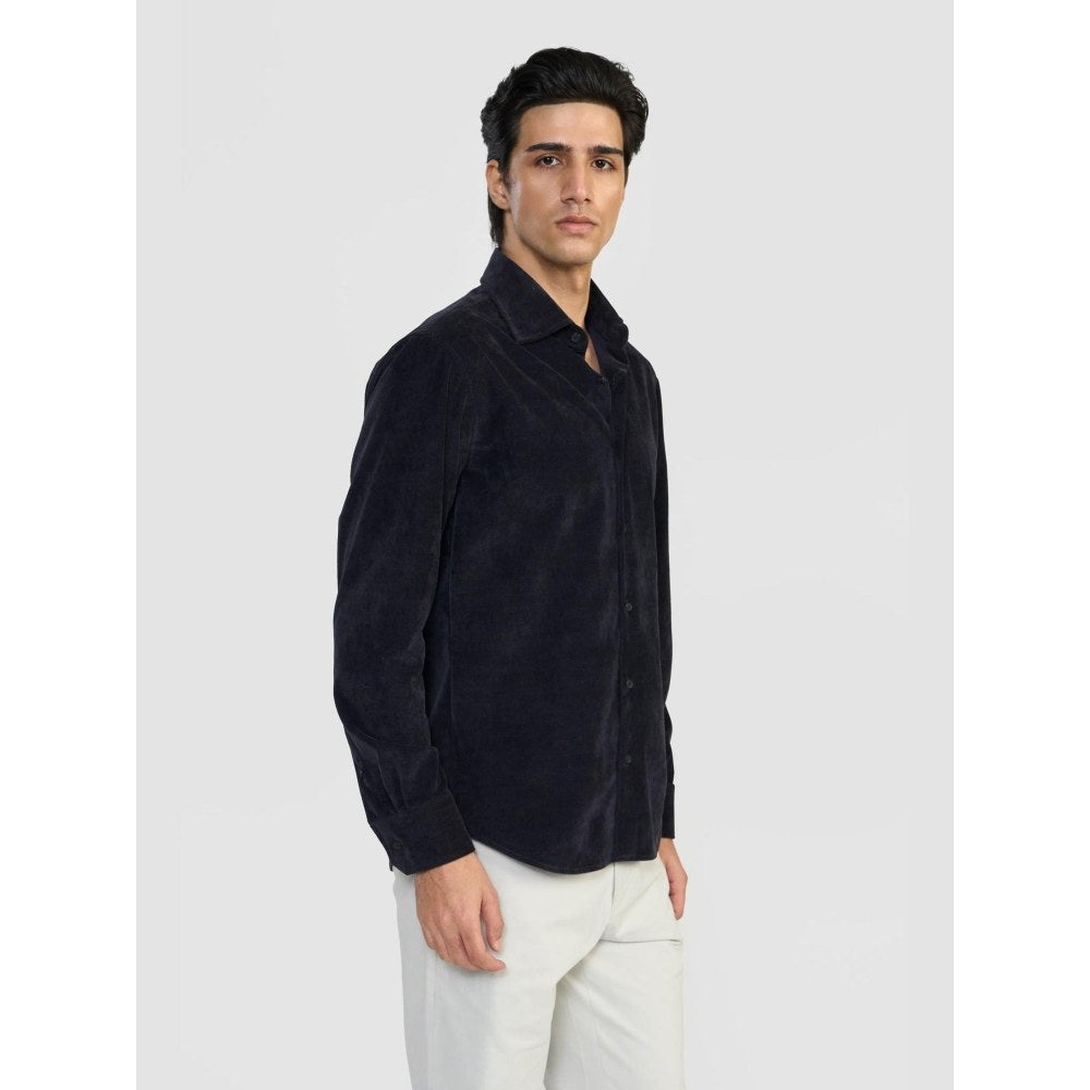 Perona Navy Blue Dominic Cotton Blend Solid Shirt