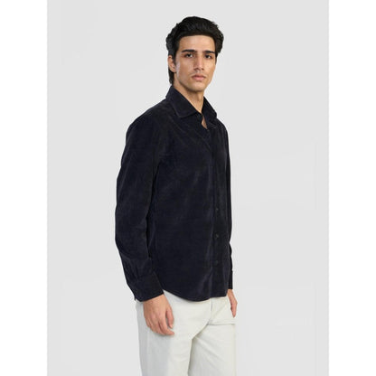 Perona Navy Blue Dominic Cotton Blend Solid Shirt