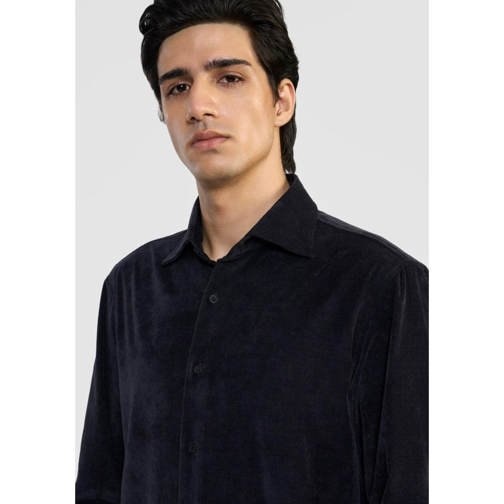 Perona Navy Blue Dominic Cotton Blend Solid Shirt