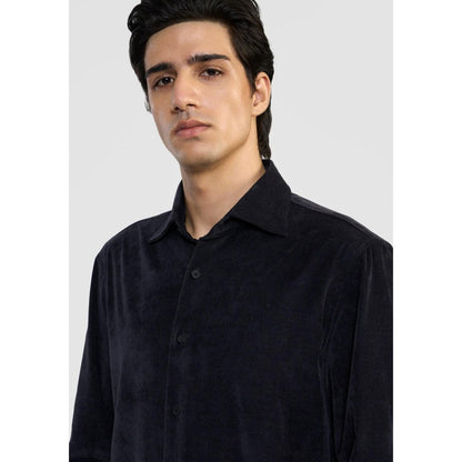 Perona Navy Blue Dominic Cotton Blend Solid Shirt