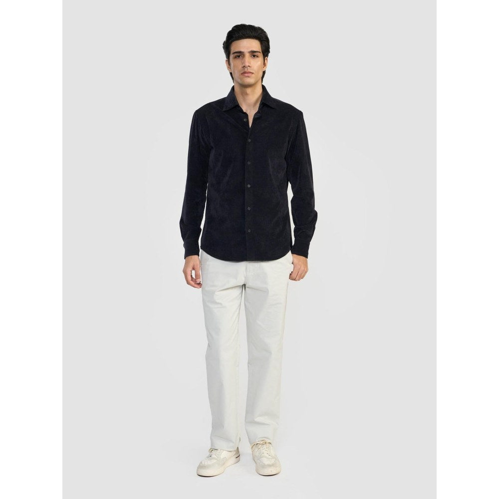 Perona Navy Blue Dominic Cotton Blend Solid Shirt