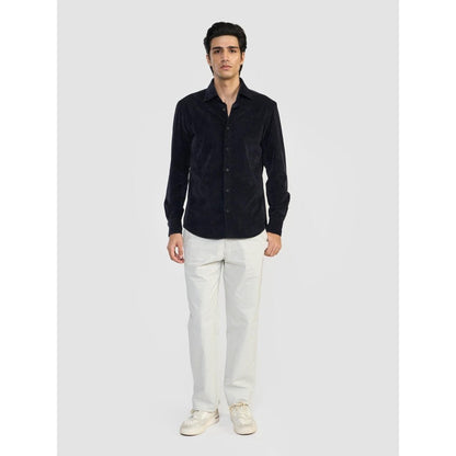 Perona Navy Blue Dominic Cotton Blend Solid Shirt