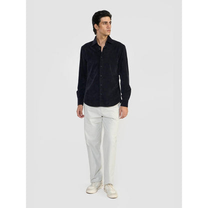 Perona Navy Blue Dominic Cotton Blend Solid Shirt