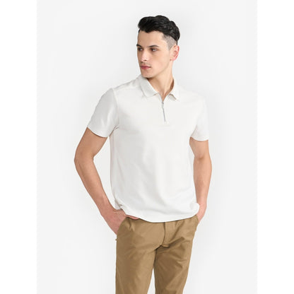 Perona White Ellis Polyester Collar Neck Solid/Plain Polo T-Shirt