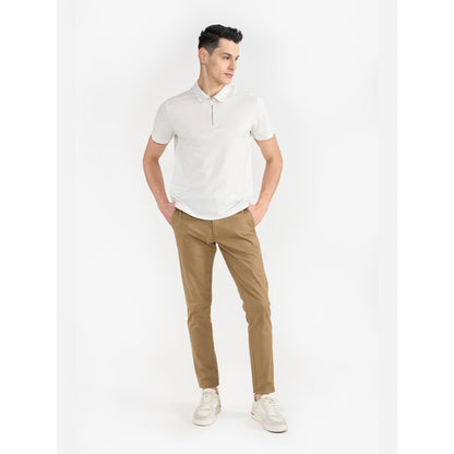 Perona White Ellis Polyester Collar Neck Solid/Plain Polo T-Shirt