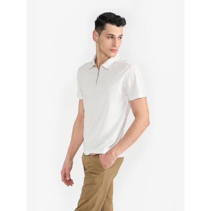 Perona White Ellis Polyester Collar Neck Solid/Plain Polo T-Shirt