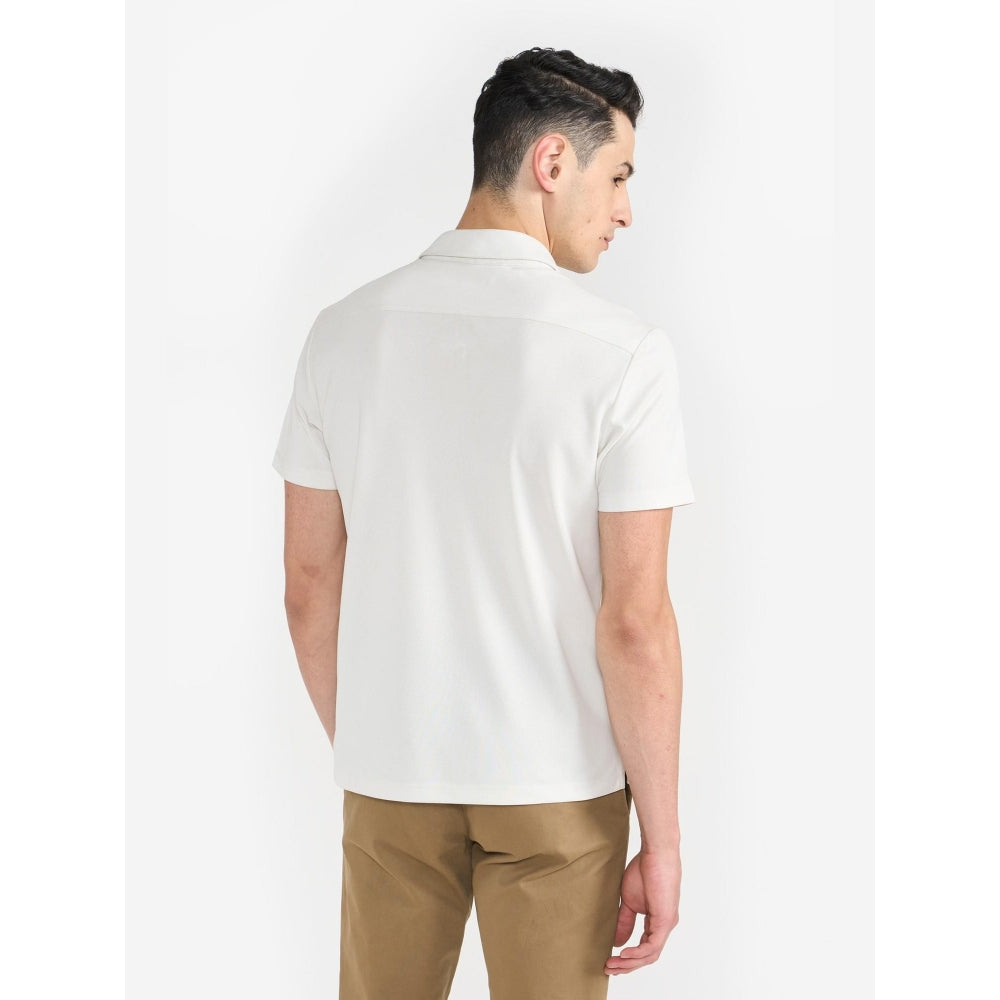 Perona White Ellis Polyester Collar Neck Solid/Plain Polo T-Shirt