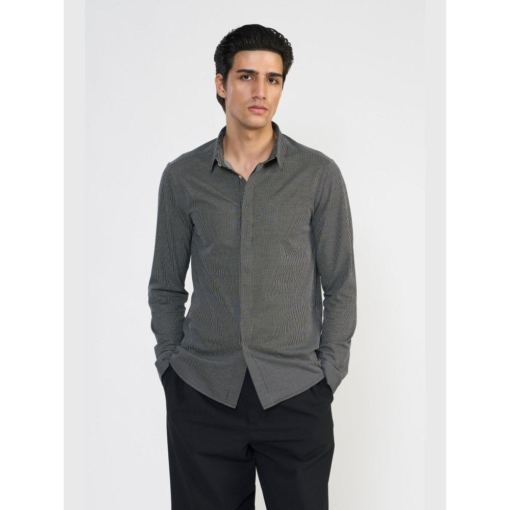 Perona Black Emilio Cotton Blend Stripes Shirt