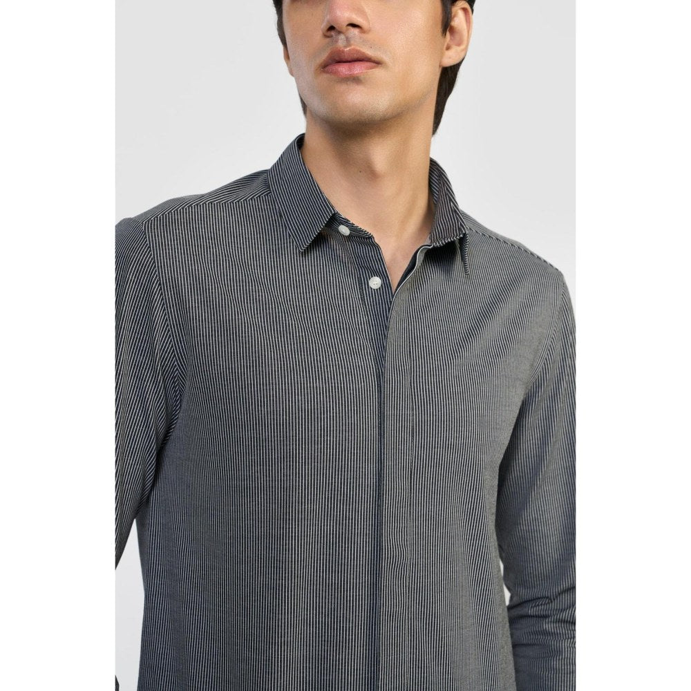 Perona Black Emilio Cotton Blend Stripes Shirt