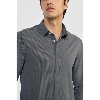 Perona Black Emilio Cotton Blend Stripes Shirt