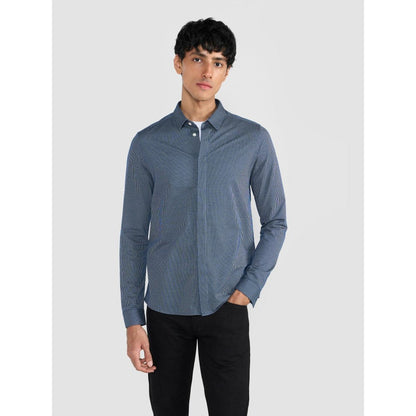 Perona Navy Blue Emilio Cotton Blend Solid Shirt