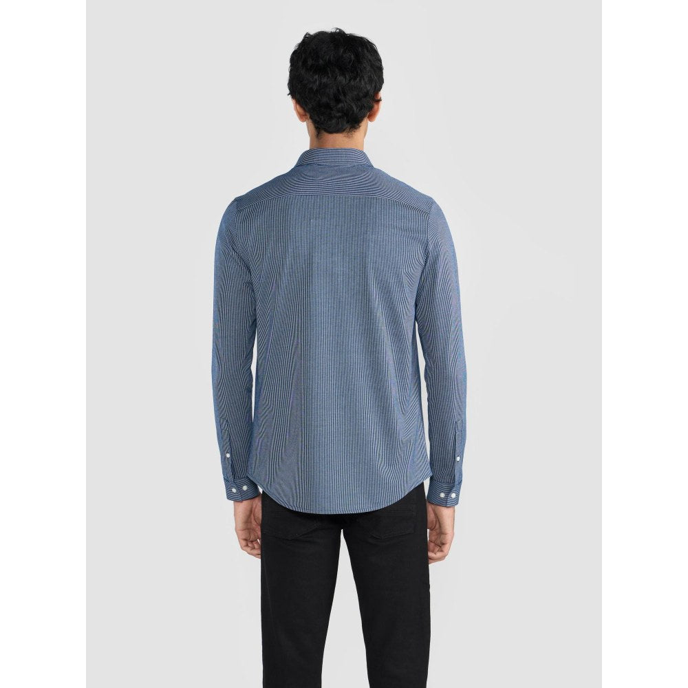 Perona Navy Blue Emilio Cotton Blend Solid Shirt