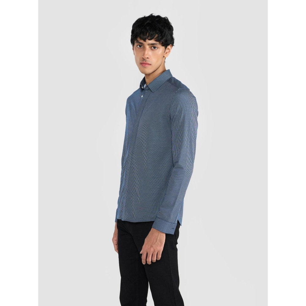Perona Navy Blue Emilio Cotton Blend Solid Shirt