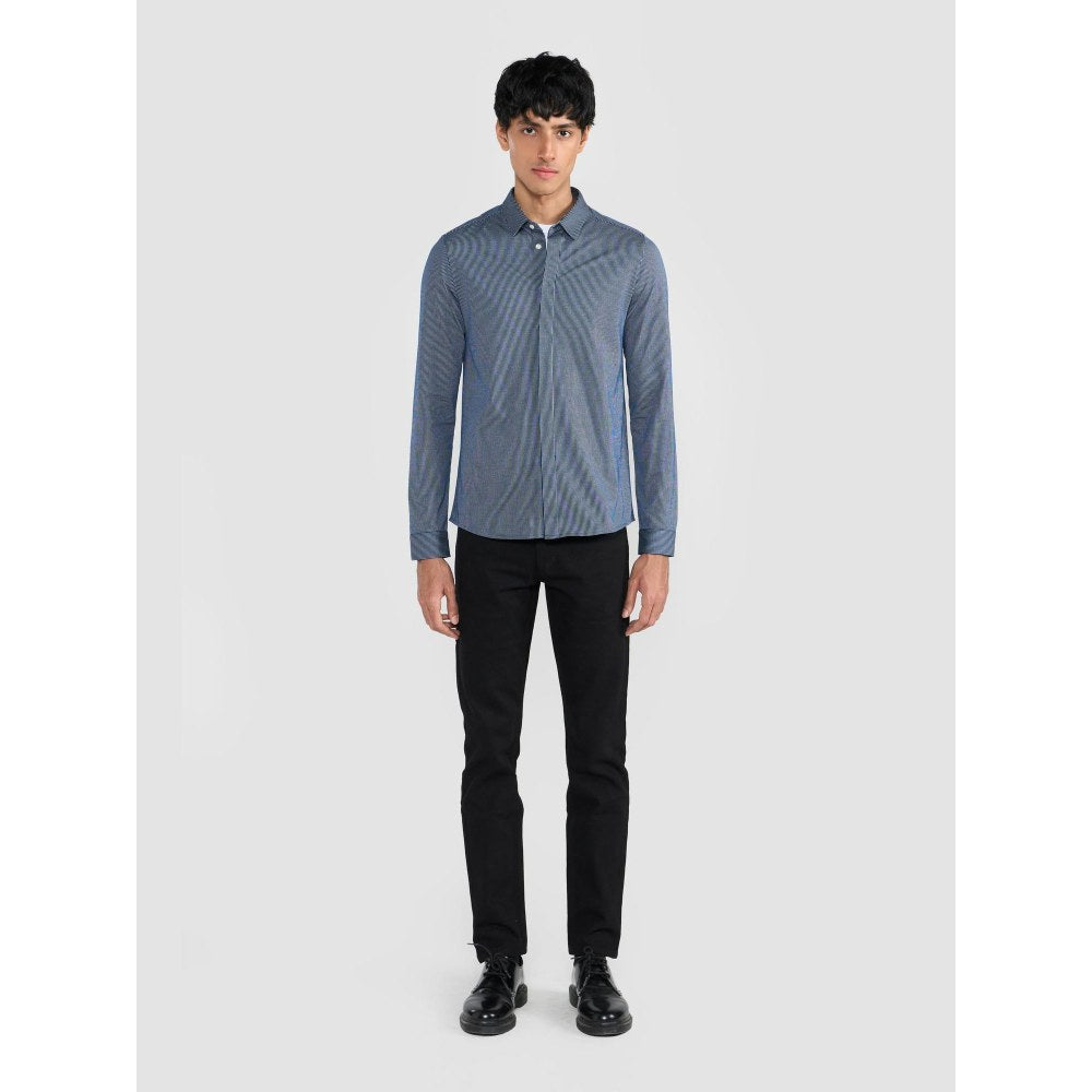 Perona Navy Blue Emilio Cotton Blend Solid Shirt