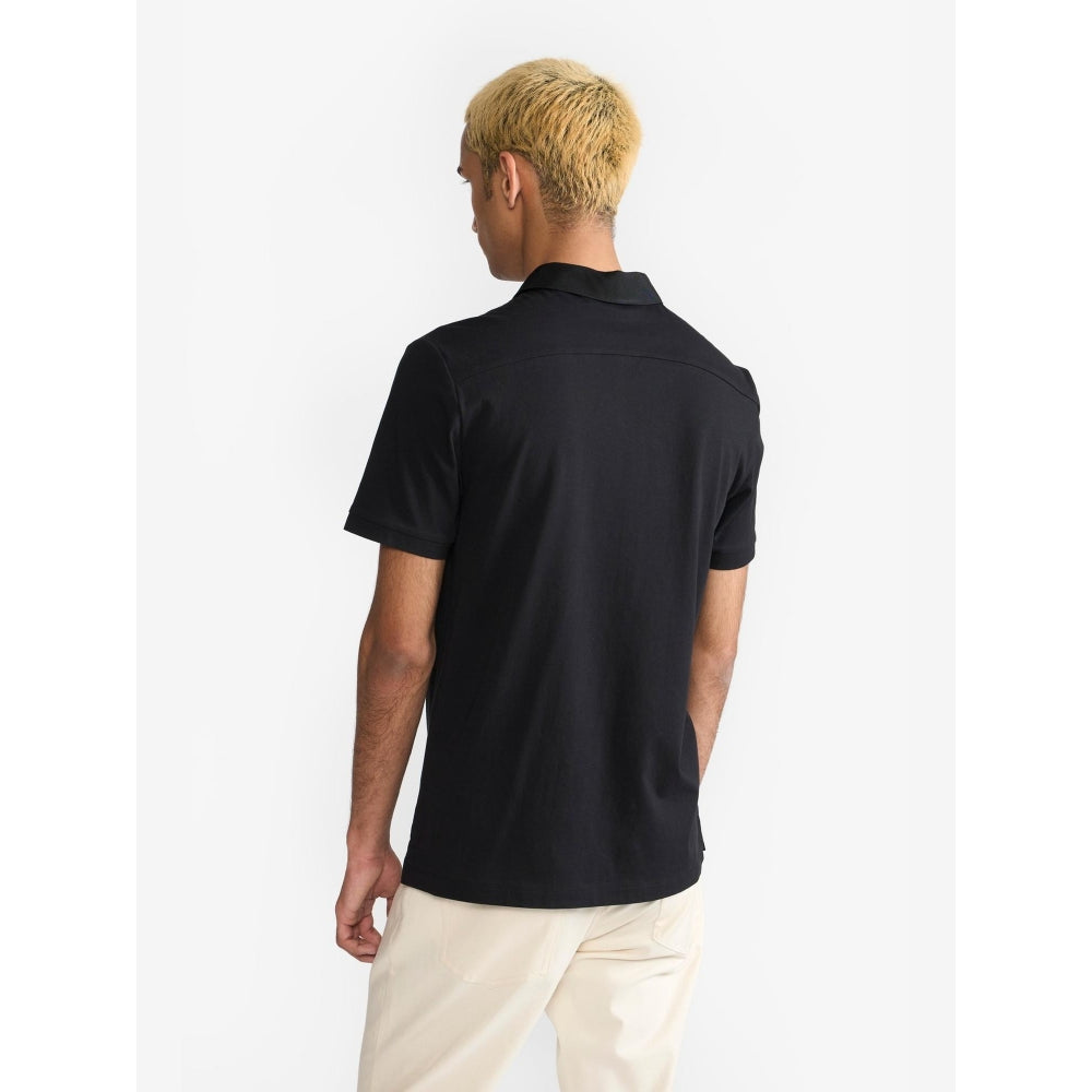 Perona Black Ethan Pure Cotton Collar Neck Solid/Plain Polo T-Shirt