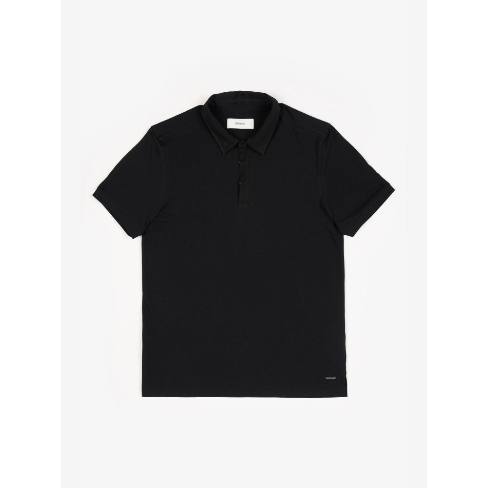 Perona Black Ethan Pure Cotton Collar Neck Solid/Plain Polo T-Shirt