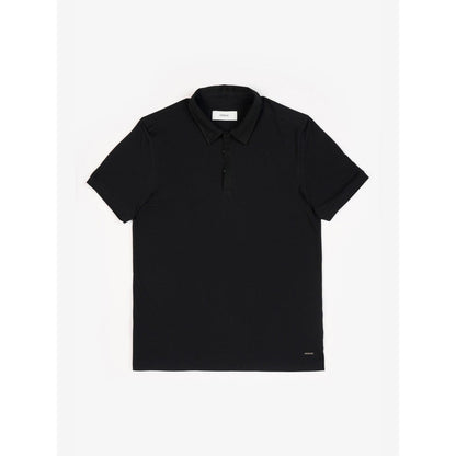 Perona Black Ethan Pure Cotton Collar Neck Solid/Plain Polo T-Shirt