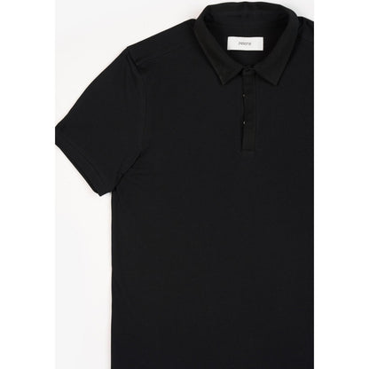 Perona Black Ethan Pure Cotton Collar Neck Solid/Plain Polo T-Shirt