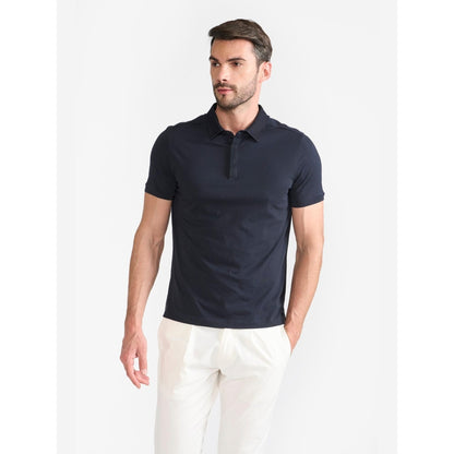 Perona Navy Blue Ethan Pure Cotton Collar Neck Solid/Plain Polo T-Shirt