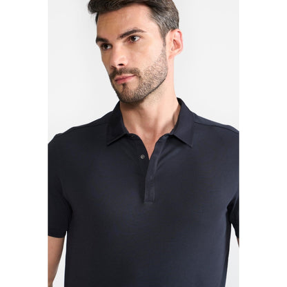 Perona Navy Blue Ethan Pure Cotton Collar Neck Solid/Plain Polo T-Shirt