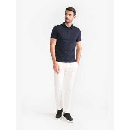 Perona Navy Blue Ethan Pure Cotton Collar Neck Solid/Plain Polo T-Shirt