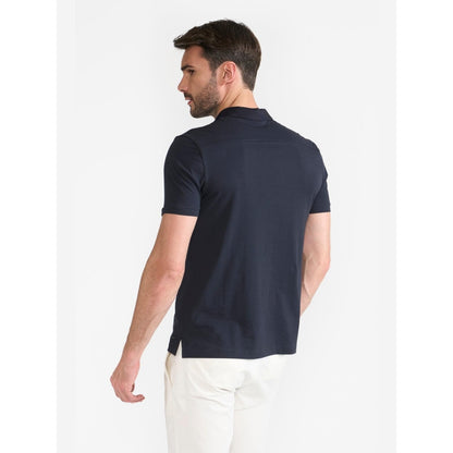 Perona Navy Blue Ethan Pure Cotton Collar Neck Solid/Plain Polo T-Shirt