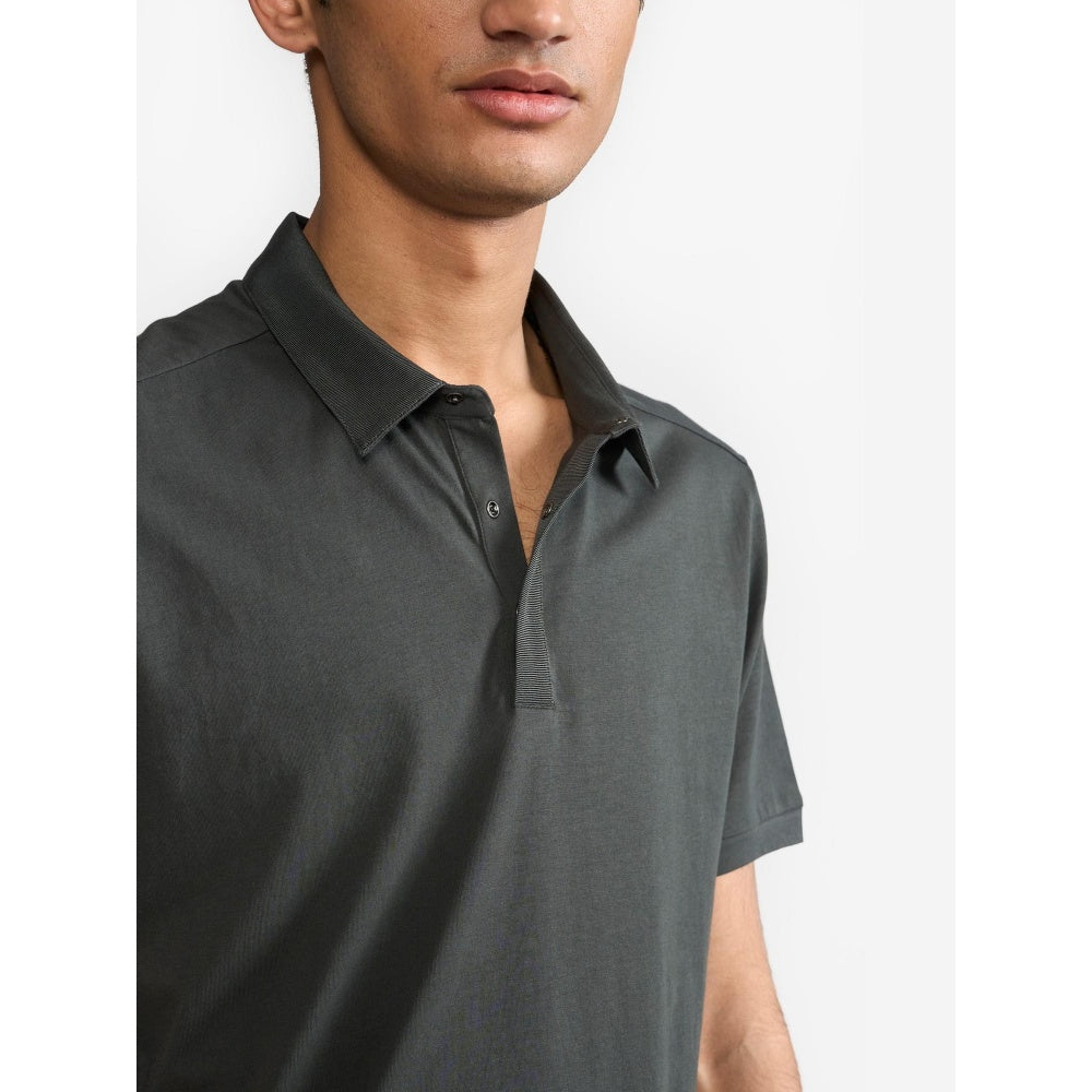 Perona Olive Ethan Pure Cotton Collar Neck Solid/Plain Polo T-Shirt