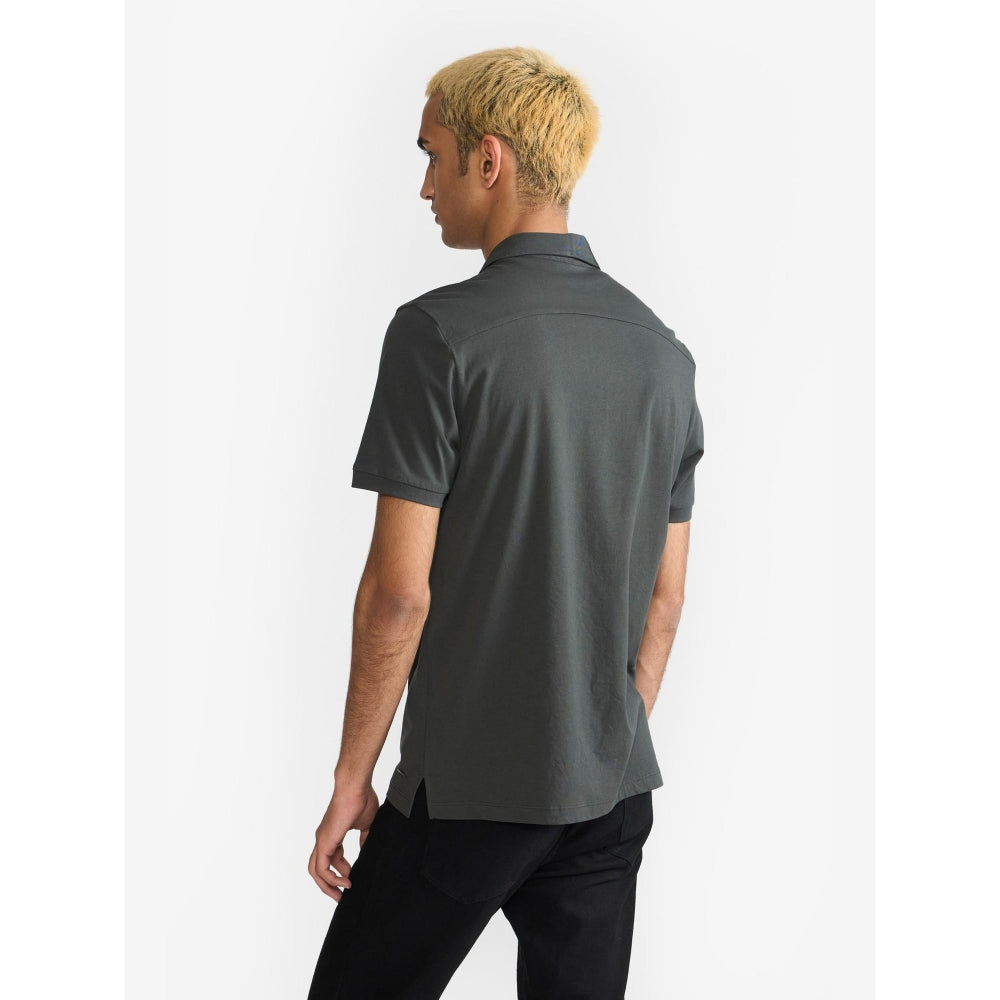 Perona Olive Ethan Pure Cotton Collar Neck Solid/Plain Polo T-Shirt