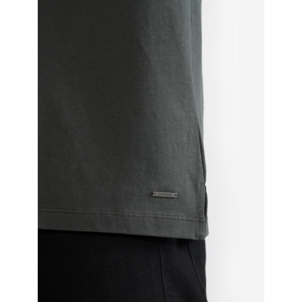 Perona Olive Ethan Pure Cotton Collar Neck Solid/Plain Polo T-Shirt