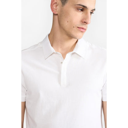 Perona White Ethan Pure Cotton Collar Neck Solid/Plain Polo T-Shirt
