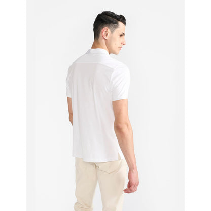Perona White Ethan Pure Cotton Collar Neck Solid/Plain Polo T-Shirt