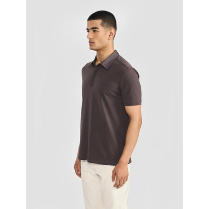 Perona Brown Ethan Pure Cotton Collar Neck Solid/Plain Polo T-Shirt