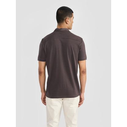 Perona Brown Ethan Pure Cotton Collar Neck Solid/Plain Polo T-Shirt