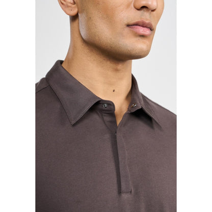 Perona Brown Ethan Pure Cotton Collar Neck Solid/Plain Polo T-Shirt