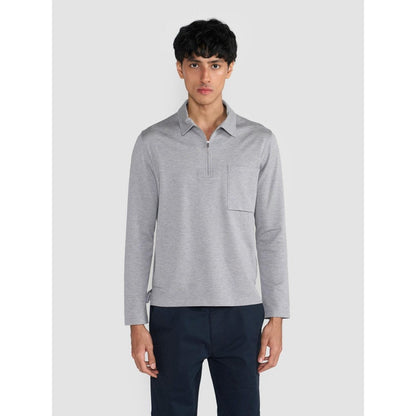 Perona Grey Tatsuko Pure Cotton Collar Neck Solid/Plain Polo T-Shirt