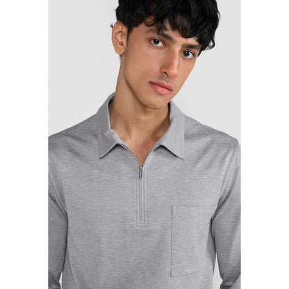 Perona Grey Tatsuko Pure Cotton Collar Neck Solid/Plain Polo T-Shirt