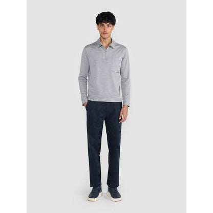 Perona Grey Tatsuko Pure Cotton Collar Neck Solid/Plain Polo T-Shirt