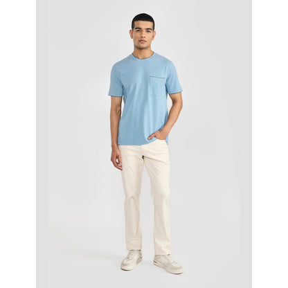 Perona Blue Kairo Cotton Crew Neck Solid/Plain T-Shirt
