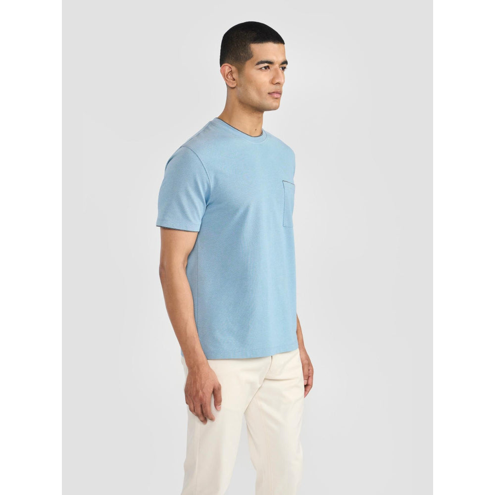 Perona Blue Kairo Cotton Crew Neck Solid/Plain T-Shirt